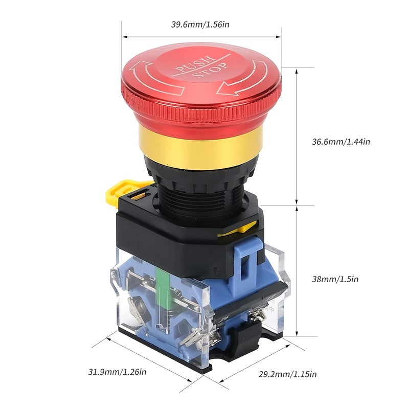 MARSTEK Emergency Stop Button 10A 440V Latching Push Button Switch, 22mm Aluminum Alloy Round E-Stop Button, IP65 Waterproof Self-Locking Shut Off Switch - Image 4